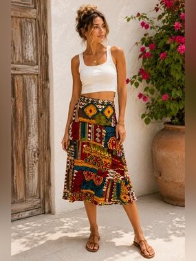 Monroe & Main Boho Patchwork Maxi Skirt | Colorful Festival Resort Skirt XL